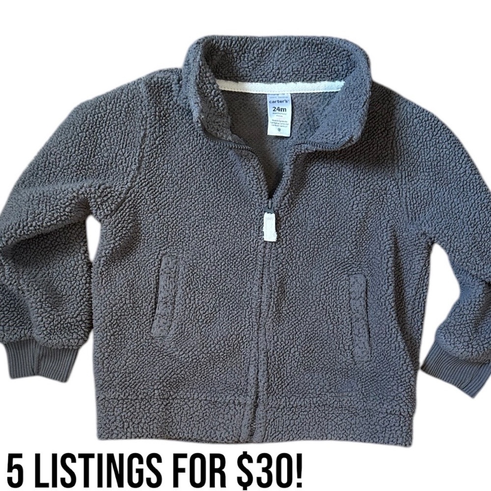 Carter’s Cozy Gray Fleece Zip Jacket Unisex sz 24 Months Baby Toddler Boy Girl
